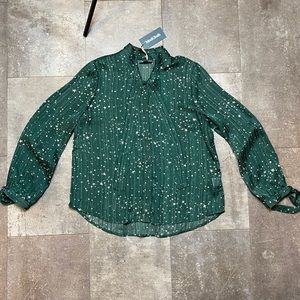 ModCloth Green Metallic Pinstripe Sheer Blouse